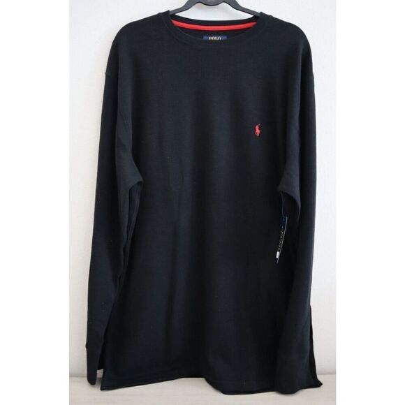Polo Ralph Lauren PWLCRX Men's Sz 2XL Black Midweight Waffle Knit L/S Crew Shirt - Picture 1 of 6